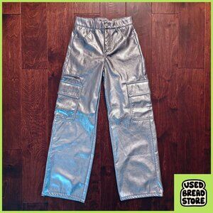 Y2K Festival Mid Rise Metallic Silver Cargo Pants Small 4/6 No Boundaries